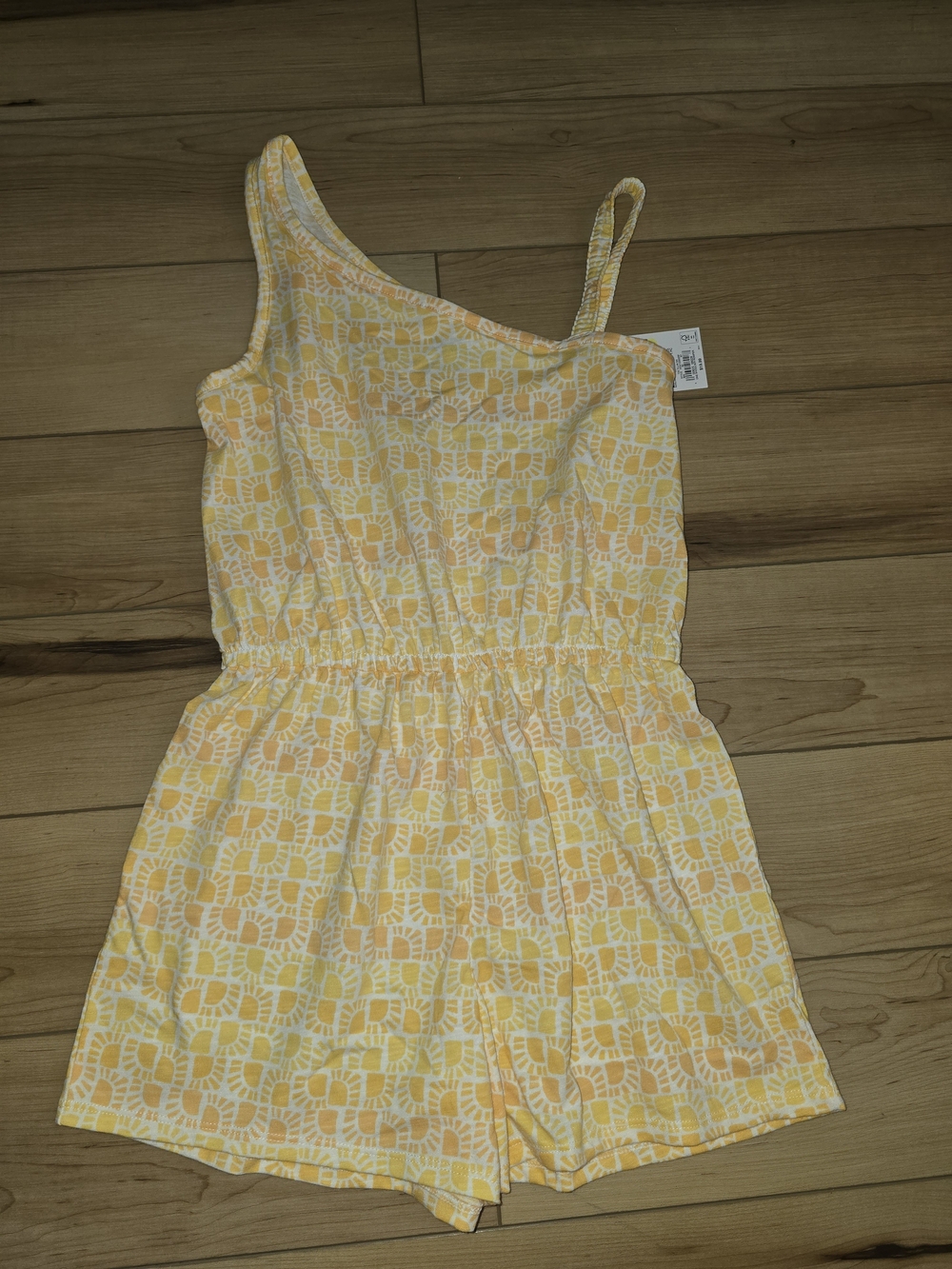 SO Yellow and White One-Shoulder Girls' Romper with Geometric Print